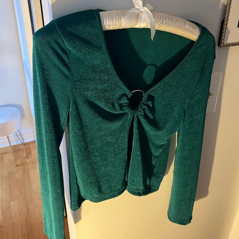 Royal Green Y2K Slink Top Crop Top w/ Silver Detail